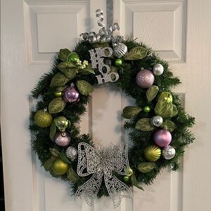 Festive Green and Silver Holiday Wreath